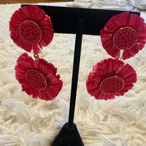 Francesca's Collections Hot Pink Floral Double-Drop Earrings
